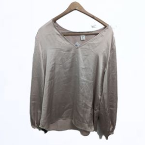 Nicole Miller Women Top Long Sleeve Lightweight Cream Silk Metallic Flounce L.